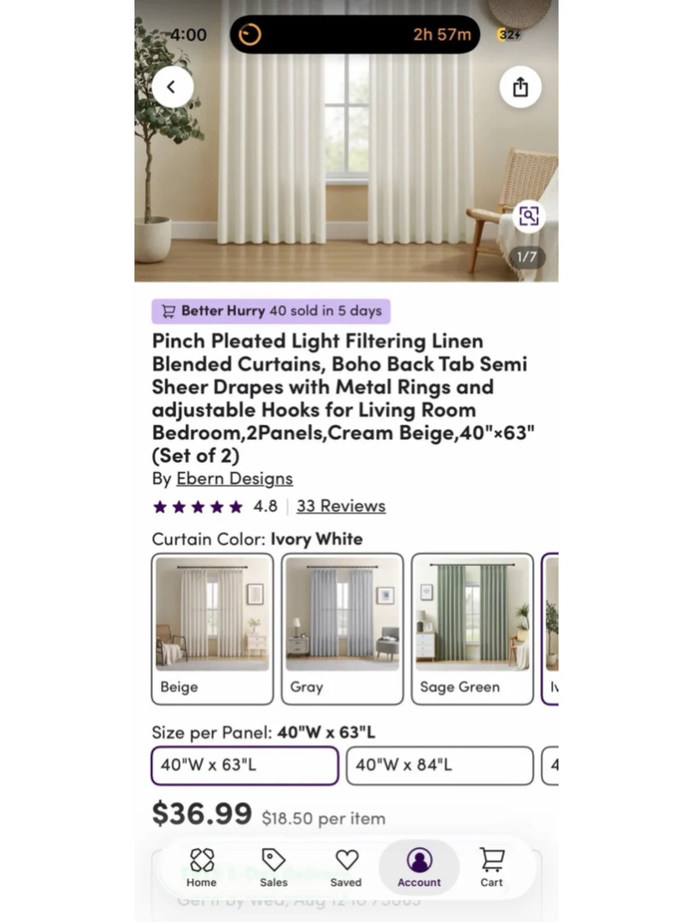 Ebern Designs Light Filtering Curtains Linen Texture 40” X 63”/PAIR Cream Beige